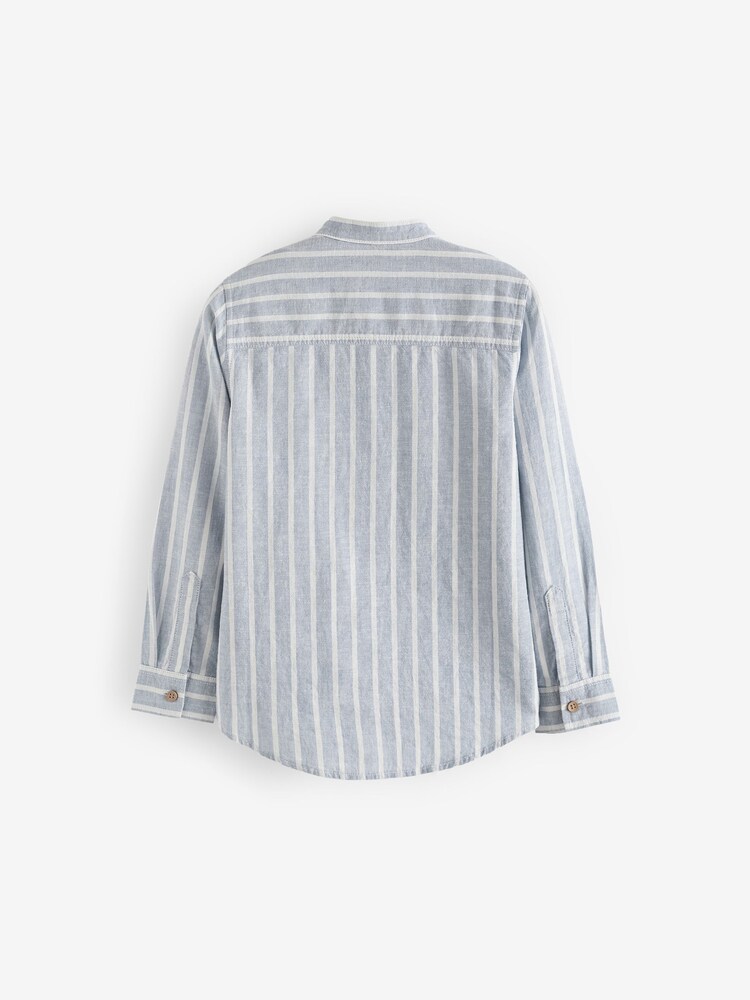 Grey Stripe Grandad Collar Linen Mix Long Sleeve Shirt (3-16yrs) - Image 2 of 3 Grey Stripe Grandad Collar Linen Mix Long Sleeve Shirt (3-16yrs) - Image 2 of 3