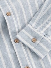 Grey Stripe Grandad Collar Linen Mix Long Sleeve Shirt (3-16yrs) - Image 3 of 3