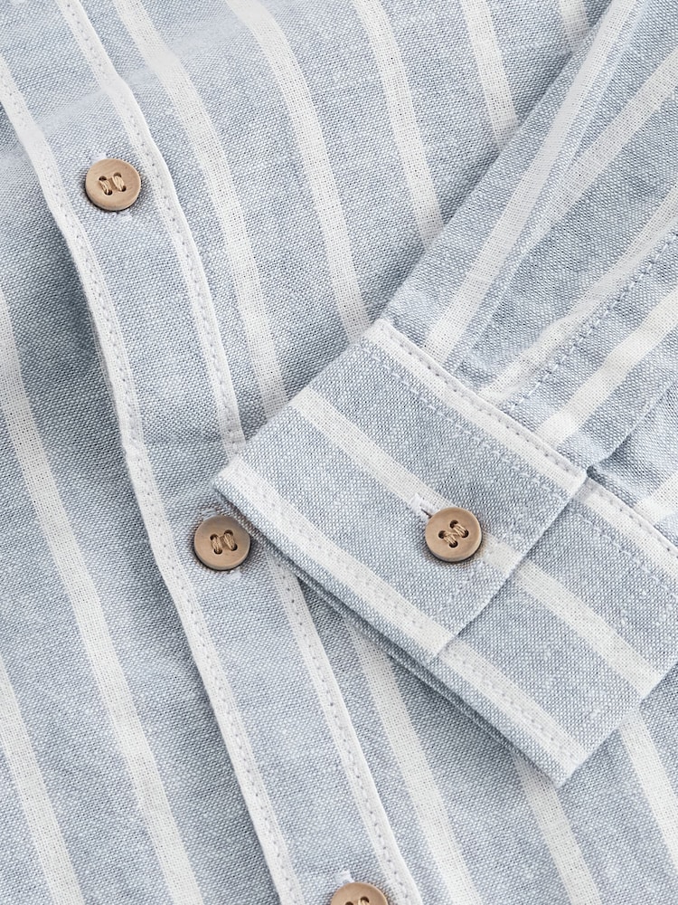 Grey Stripe Grandad Collar Linen Mix Long Sleeve Shirt (3-16yrs) - Image 3 of 3