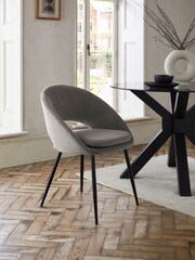 Set of 2 Soft Velvet Mid Grey Hewitt Black Leg Dining Chairs - Image 1 of 8