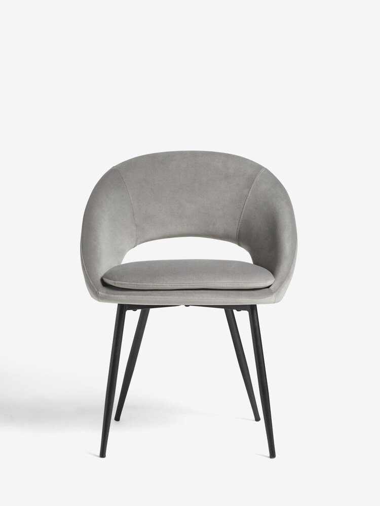 Set of 2 Soft Velvet Mid Grey Hewitt Black Leg Dining Chairs - Image 2 of 8
