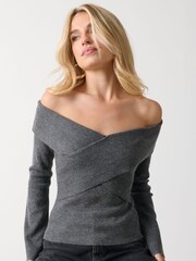 Pretty Lavish Grey Daphne Cross over Knit Top - Image 1 of 1