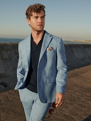 Jasnoniebieski - Linen Blend Tailored Fit Suit Jacket - Image 1 of 11