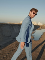 Jasnoniebieski - Linen Blend Tailored Fit Suit Jacket - Image 2 of 11