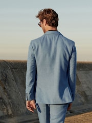 Jasnoniebieski - Linen Blend Tailored Fit Suit Jacket - Image 3 of 11