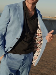Jasnoniebieski - Linen Blend Tailored Fit Suit Jacket - Image 4 of 11