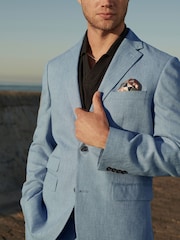 Jasnoniebieski - Linen Blend Tailored Fit Suit Jacket - Image 5 of 11