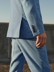 Jasnoniebieski - Linen Blend Tailored Fit Suit Jacket - Image 6 of 11