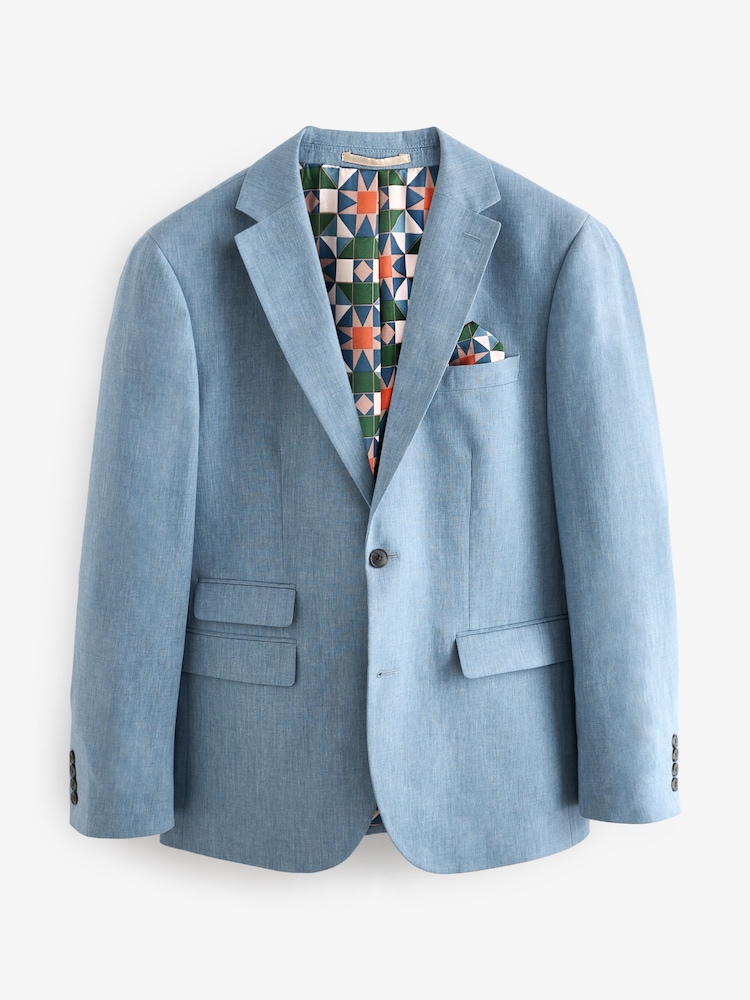 Light Blue Linen Blend Tailored Fit Suit Jacket - Image 7 of 11