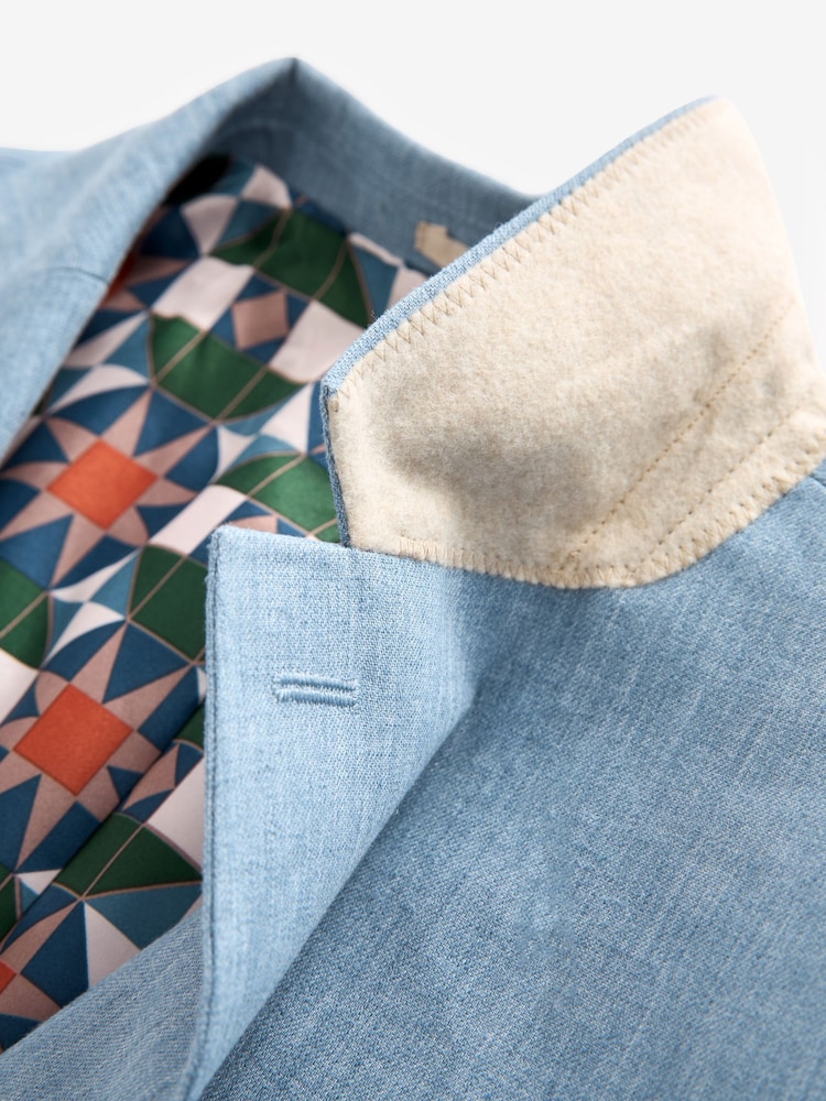 Light Blue Linen Blend Tailored Fit Suit Jacket - Image 9 of 11