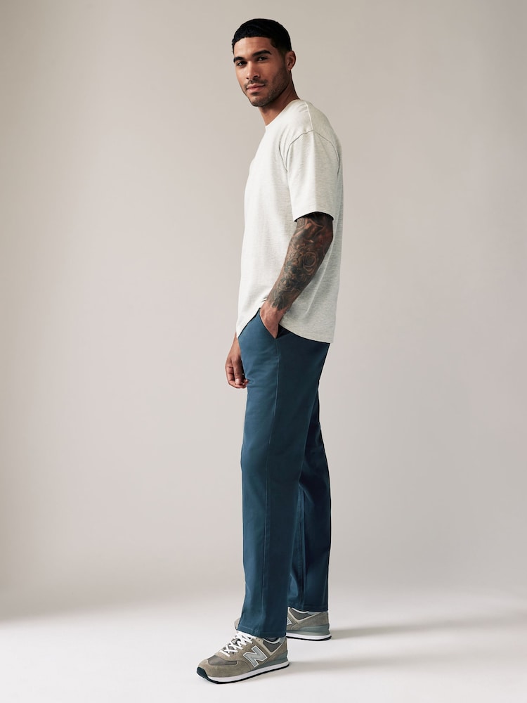 Blue Dark Straight Fit Stretch Chinos Trousers - Image 4 of 11