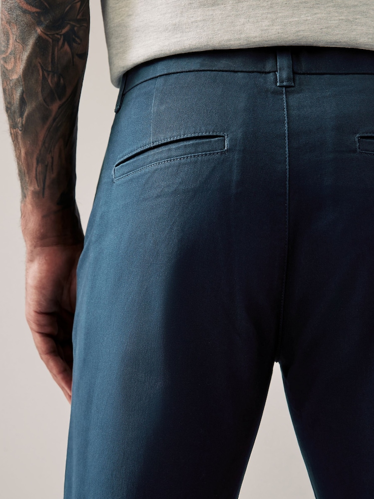 Blue Dark Straight Fit Stretch Chinos Trousers - Image 6 of 11