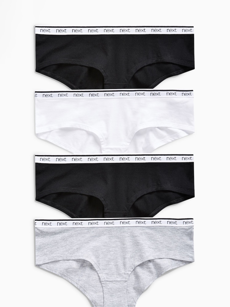 White/Black/Grey Short Logo Knickers 4 Pack - Image 1 of 7