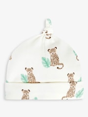 JoJo Maman Bébé Ecru Leopard Print Cotton Baby Hat - Image 1 of 2