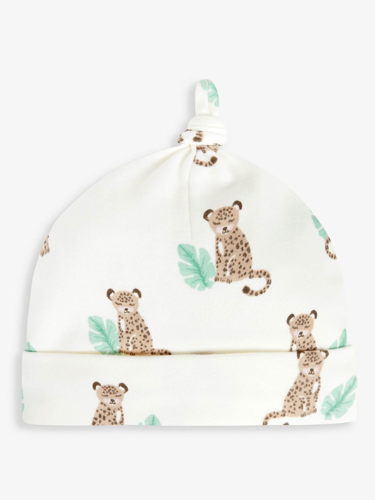 JoJo Maman Bébé Ecru Leopard Print Cotton Baby Hat - Image 1 of 2 JoJo Maman Bébé Ecru Leopard Print Cotton Baby Hat - Image 1 of 2