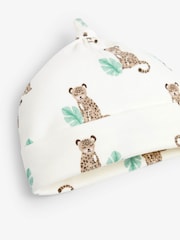 JoJo Maman Bébé Ecru Leopard Print Cotton Baby Hat - Image 2 of 2