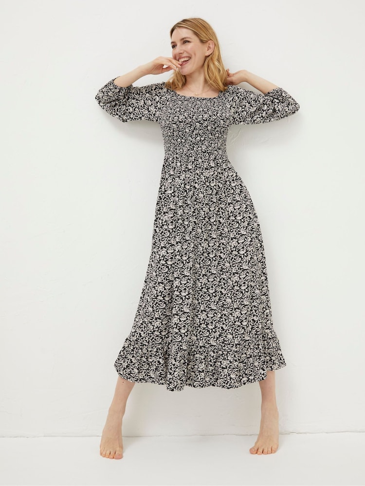 FatFace Black/White Adele Midi Dress - Image 1 of 6