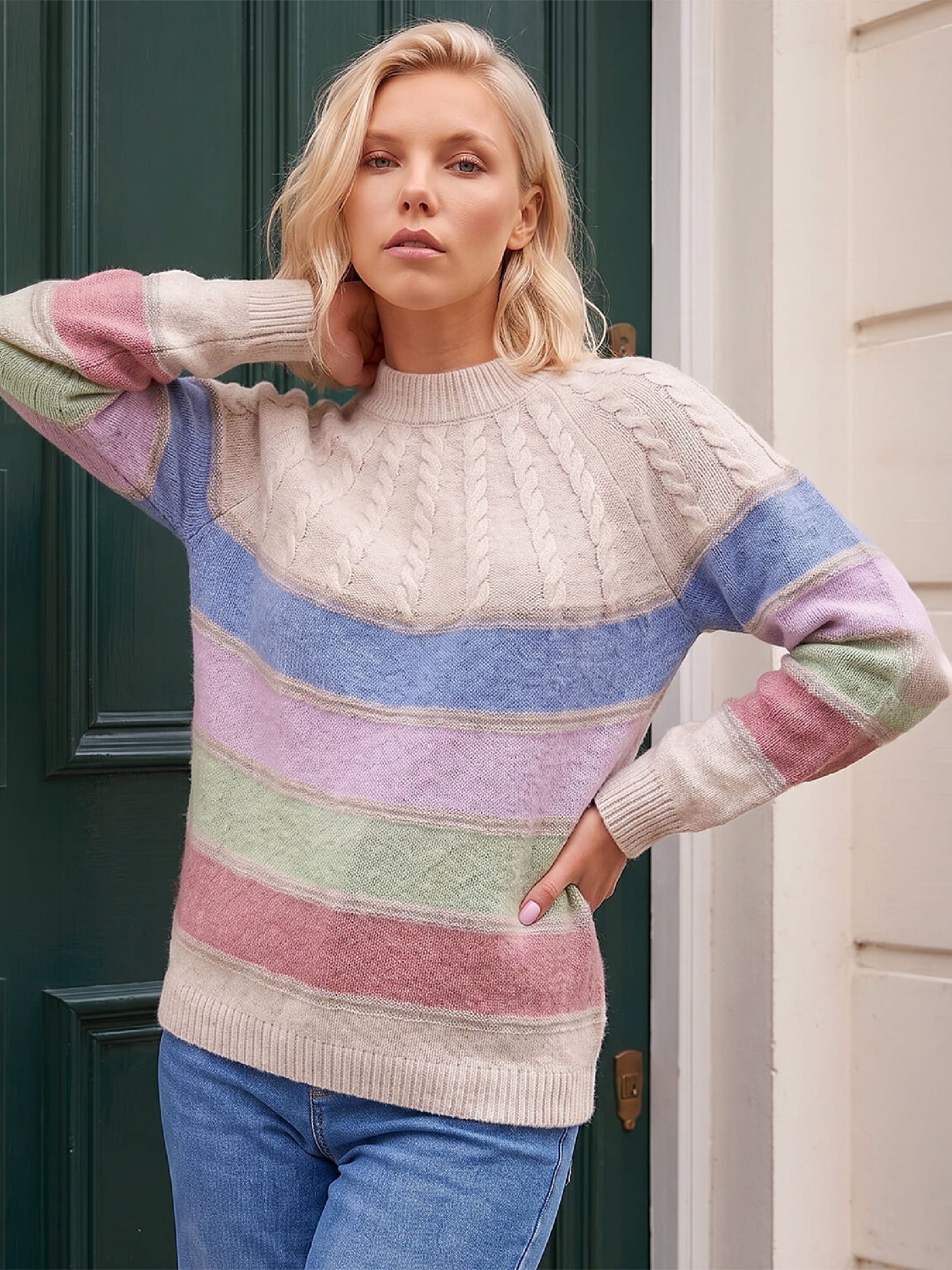 Roman Petite Women's Multi Stripe Cable Knit Jumper Size 18 - Image 6