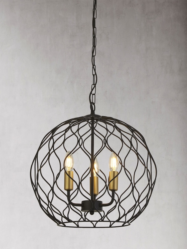 Searchlight Black/Gold Hollow 3 Light Bar Ceiling Light Pendant - Image 1 of 3