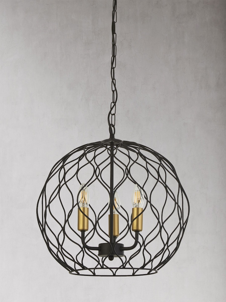 Searchlight Black/Gold Hollow 3 Light Bar Ceiling Light Pendant - Image 2 of 3