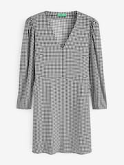 Benetton V-Neck Houndstooth Black Dress - Image 1 of 1