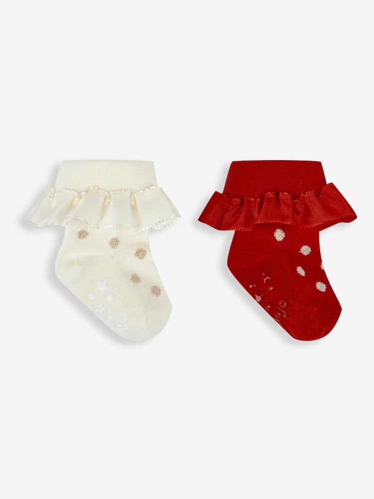 JoJo Maman Bébé Red 2-Pack Spot Ruffle Socks - Image 1 of 3 JoJo Maman Bébé Red 2-Pack Spot Ruffle Socks - Image 1 of 3