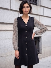 Roman Black Petite Button Dress - Image 1 of 4