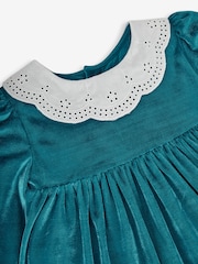 JoJo Maman Bébé Teal Girls' Velour Party Dress With Scallop Collar - Image 2 of 3