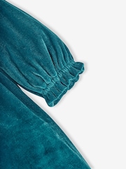 JoJo Maman Bébé Teal Girls' Velour Party Dress With Scallop Collar - Image 3 of 3