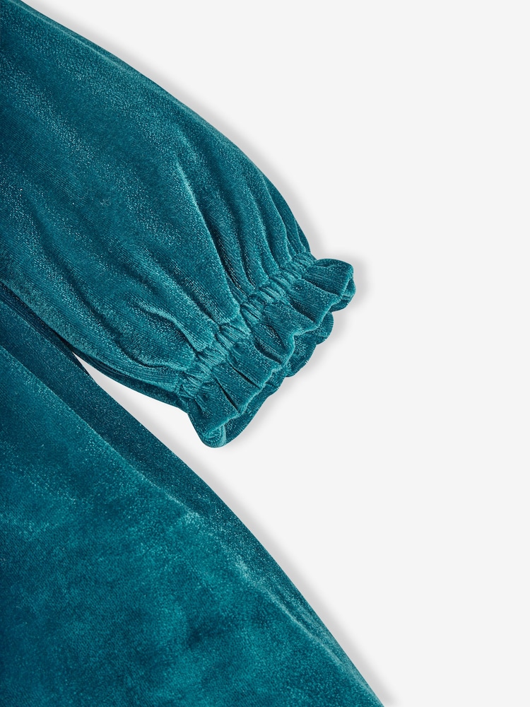 JoJo Maman Bébé Teal Girls' Velour Party Dress With Scallop Collar - Image 3 of 3