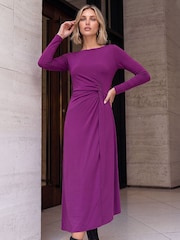 Roman Purple Gathered Waist Midi Dress - Image 1 of 4
