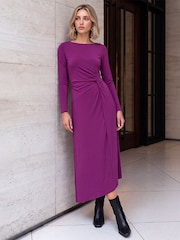 Roman Purple Gathered Waist Midi Dress - Image 2 of 4