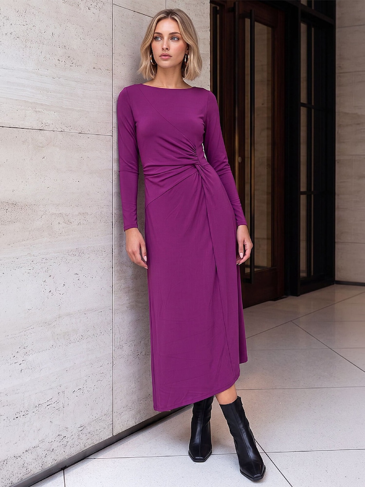 Roman Purple Gathered Waist Midi Dress - Image 2 of 4 Roman Purple Gathered Waist Midi Dress - Image 2 of 4