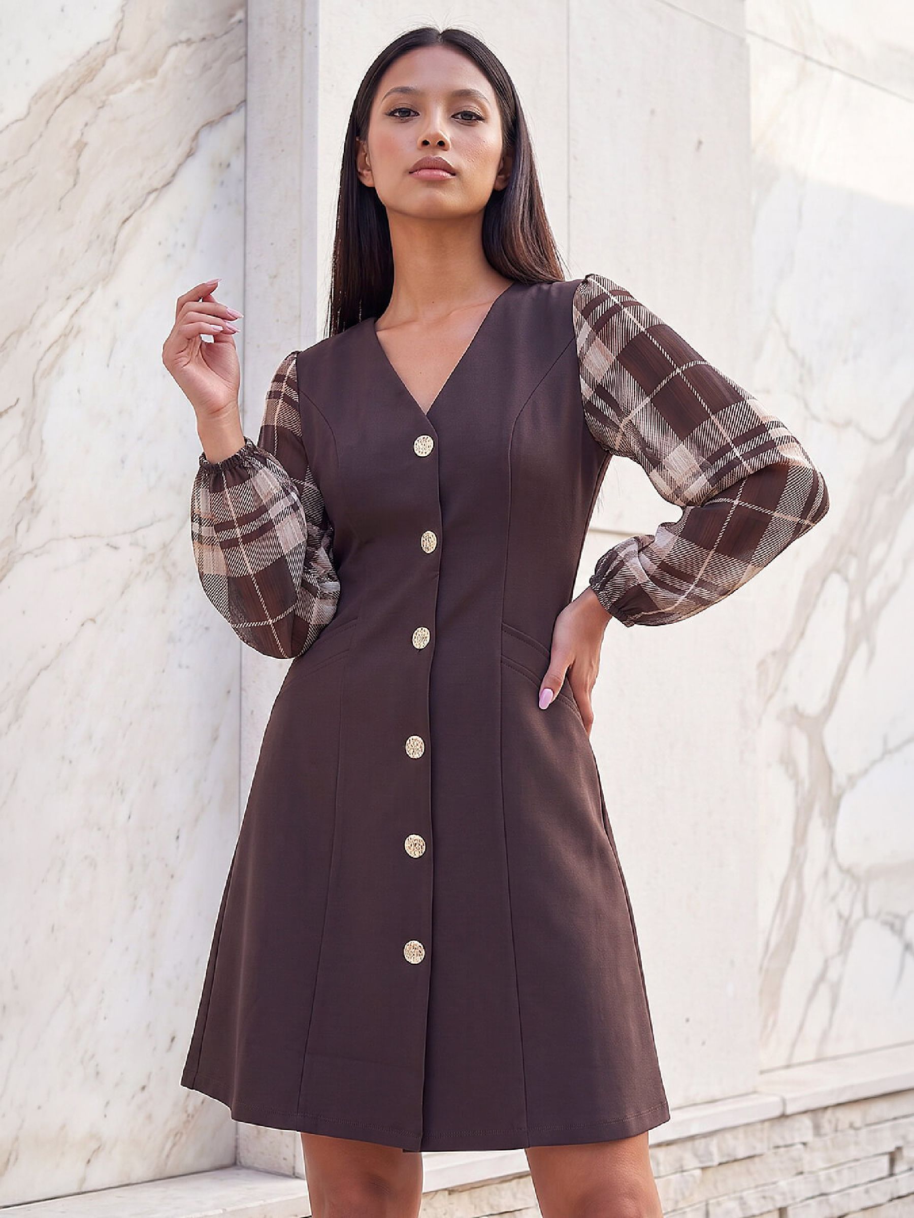 Roman Women's Chocolate Petite Button Down Dress In | : Size 18 - Image 6