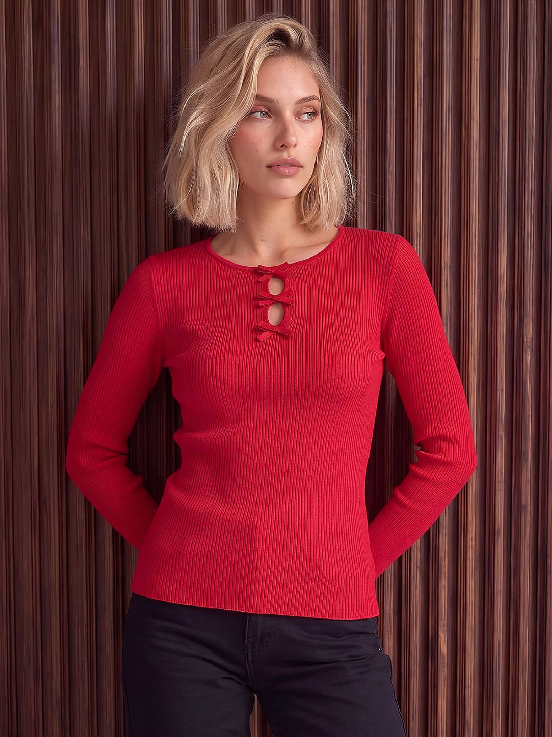 Dusk Women's Red Bow Knit Top Size 18 - Image 4