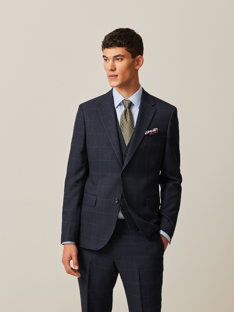 Navy Blue Prince of Wales Check Suit: Jacket - Image 1 of 11