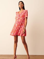 Pink Floral Ruffle Detail Mini Smock Dress - Image 2 of 5