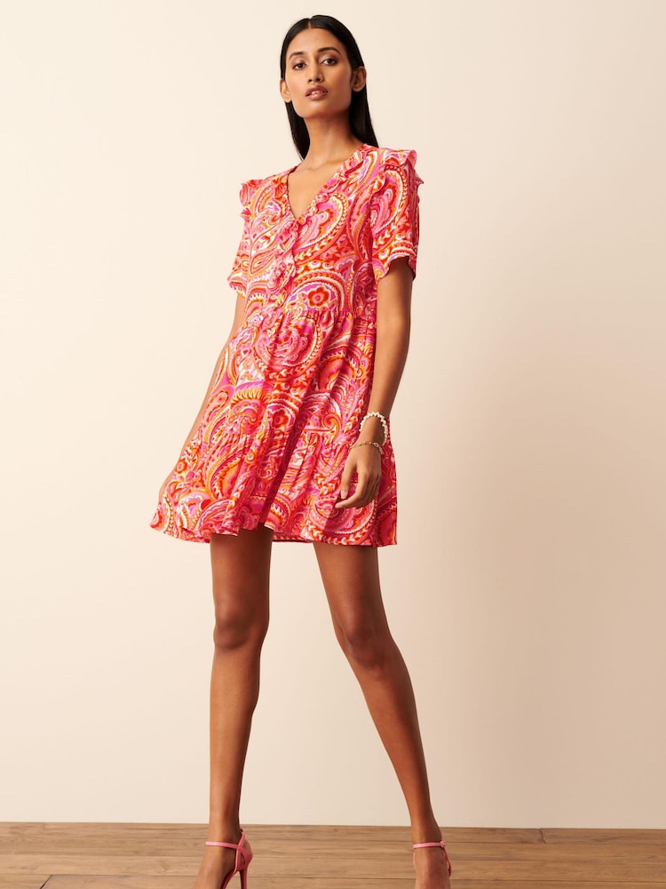 Pink Floral Ruffle Detail Mini Smock Dress - Image 2 of 5