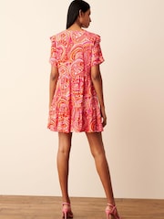 Pink Floral Ruffle Detail Mini Smock Dress - Image 3 of 5