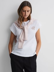 Reiss White Tara Cotton Motif Crew Neck T-Shirt - Image 1 of 4
