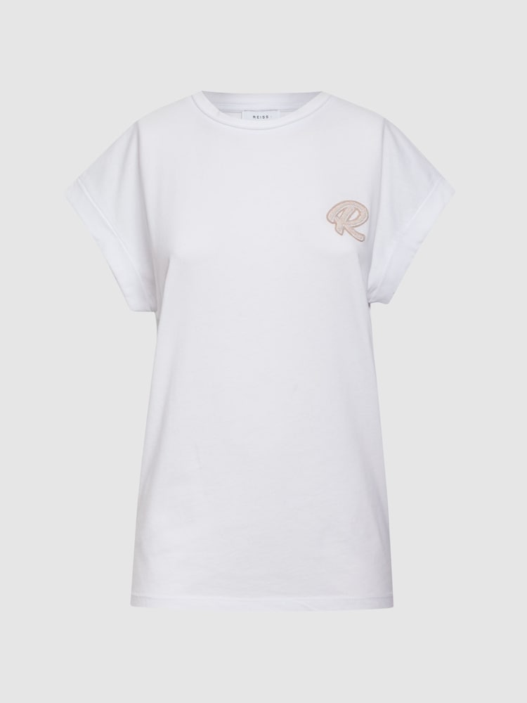 Reiss White Tara Cotton Motif Crew Neck T-Shirt - Image 2 of 4