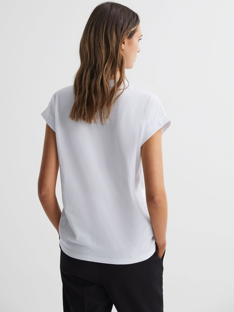 Reiss White Tara Cotton Motif Crew Neck T-Shirt - Image 4 of 4