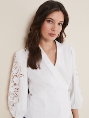Phase Eight White Broderie Kacey Blouse - Image 4 of 6