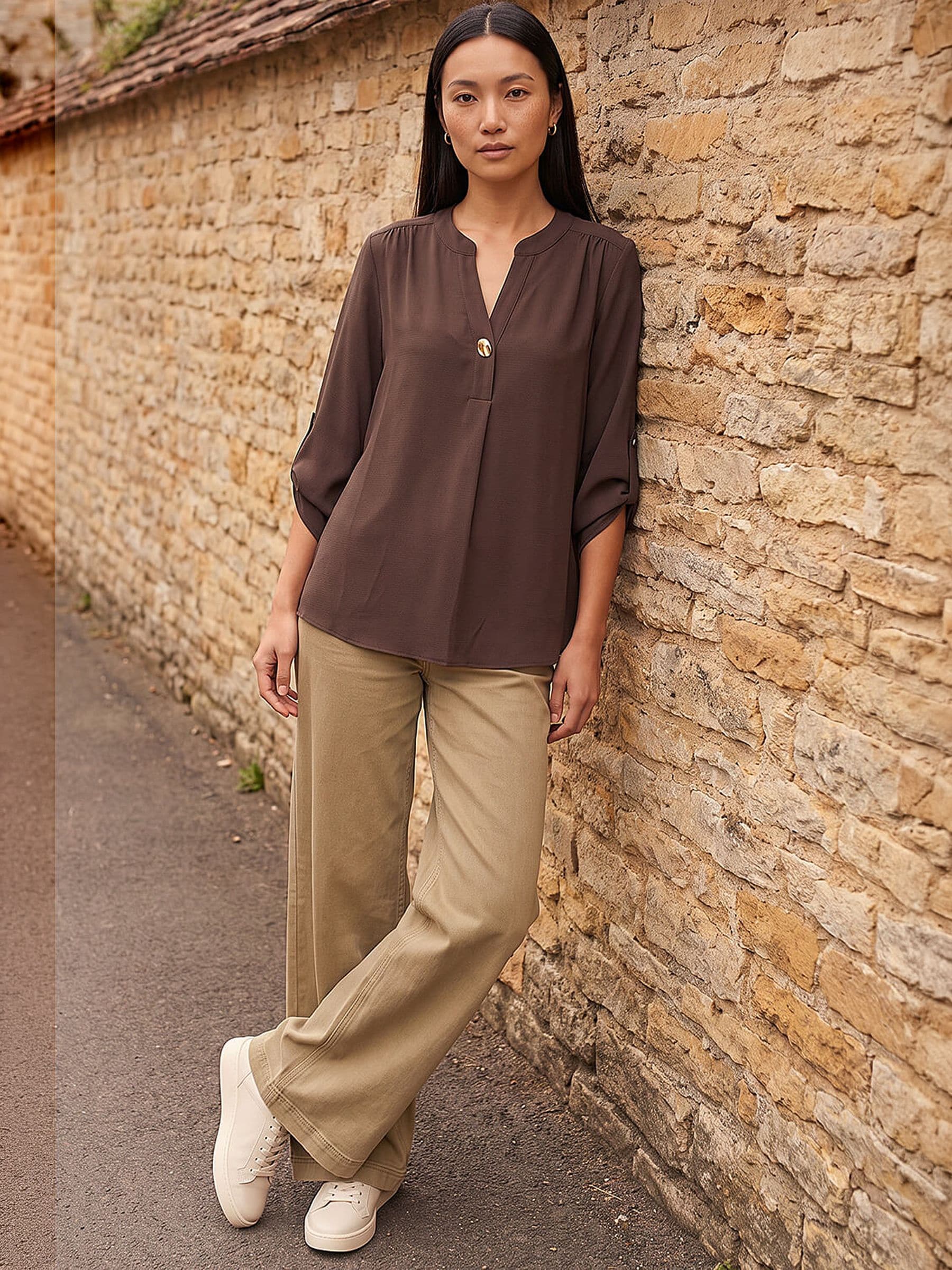 Roman Women's Chocolate Gold Button Shirt In | : Size 20 - Image 2