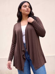 Braun - Roman Curve Wasserfall-Front-Strickjacke - Bild 1 von 4