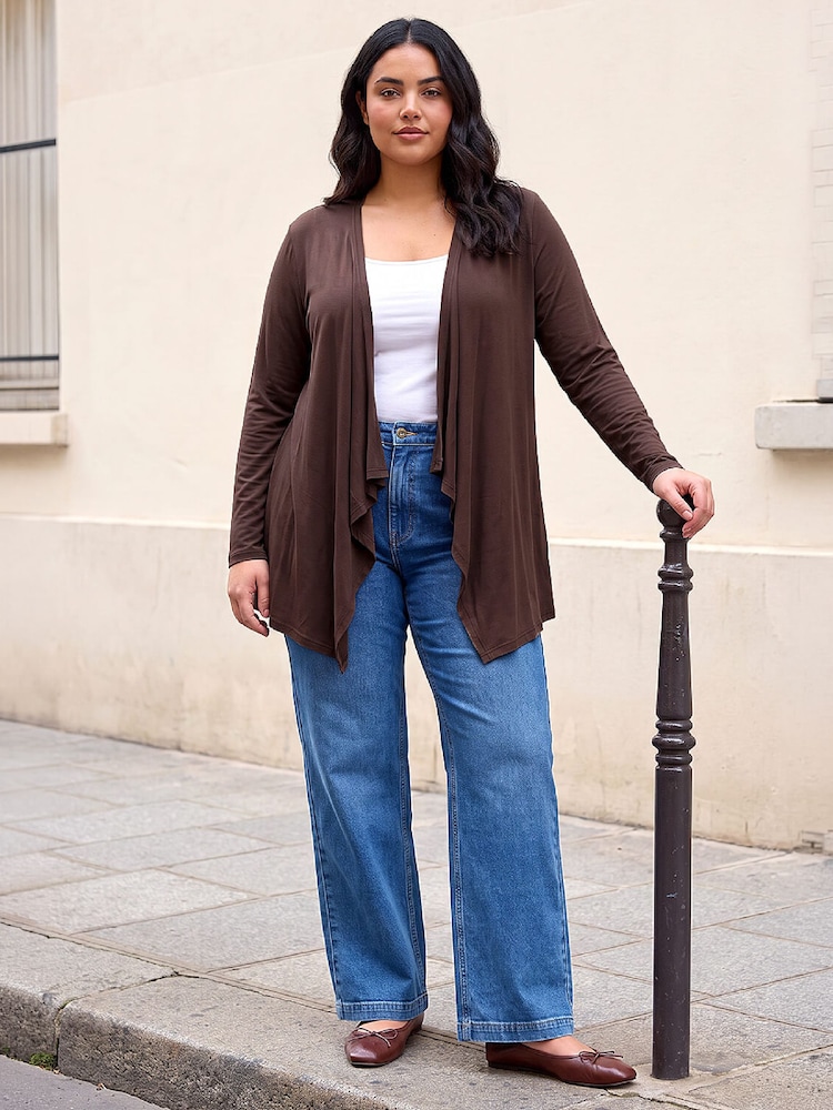 Braun - Roman Curve Wasserfall-Front-Strickjacke - Bild 2 von 4 Braun - Roman Curve Wasserfall-Front-Strickjacke - Bild 2 von 4