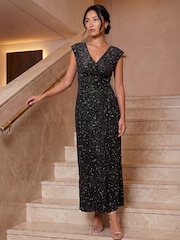 Roman Black Glitter Velvet Dress - Image 2 of 4