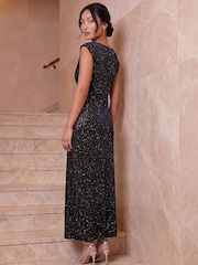 Roman Black Glitter Velvet Dress - Image 3 of 4