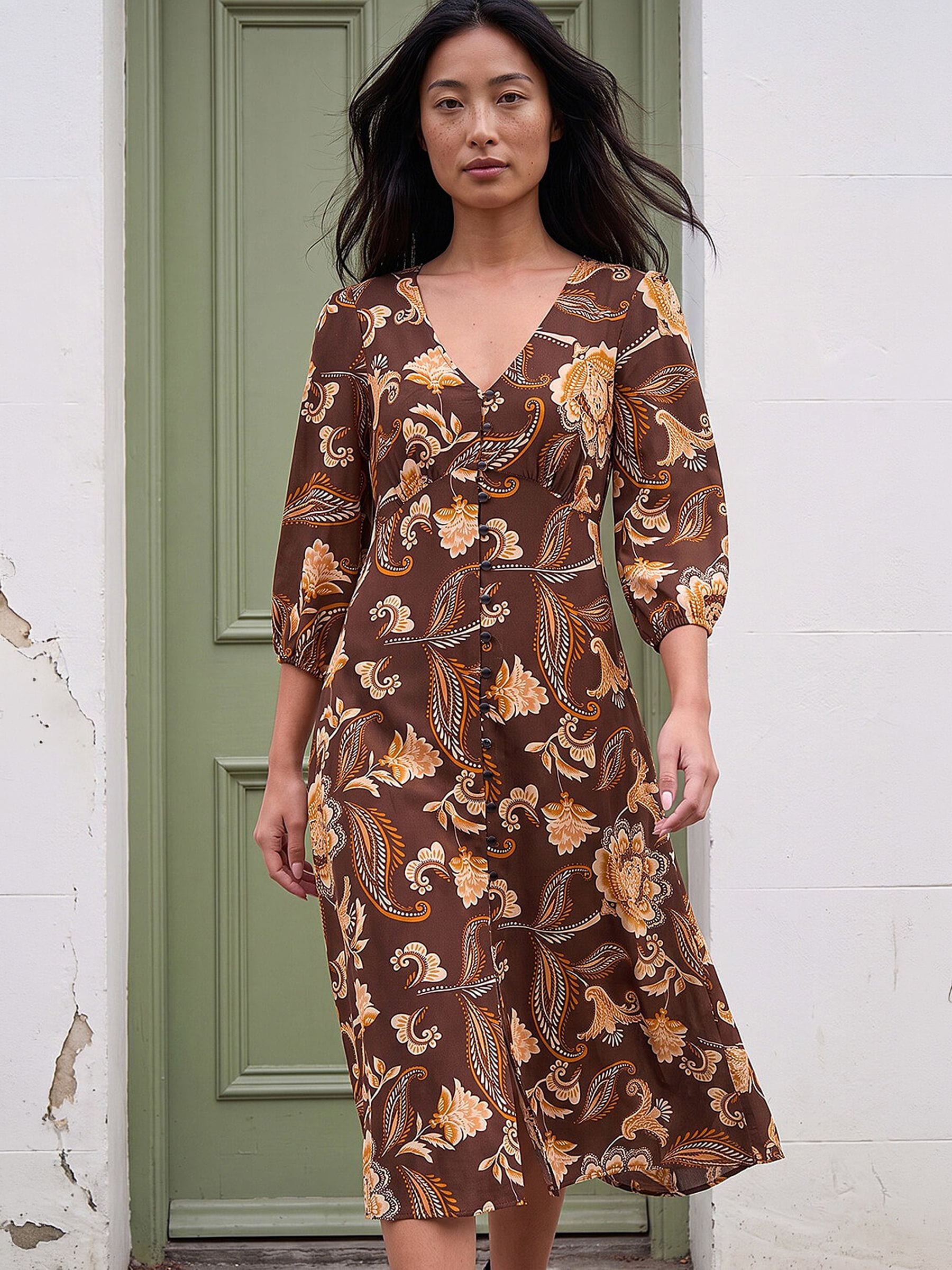 Roman Women's Chocolate Petite Button Midi Dress In | : Size 18 - Image 2