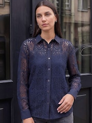 Roman Blue Lace Button Through Collared Shirt - Image 2 of 4